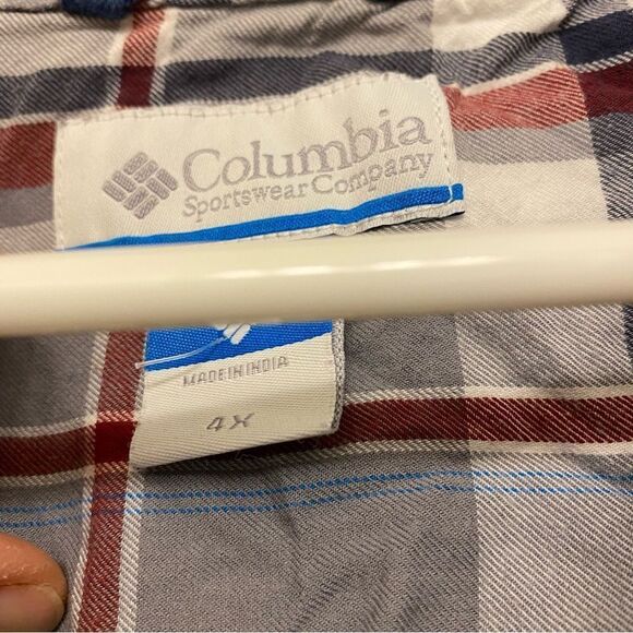 Columbia mens Burgundy gray 100% cotton plaid Long Sleeve button up Shirt-4X - Picture 3 of 9